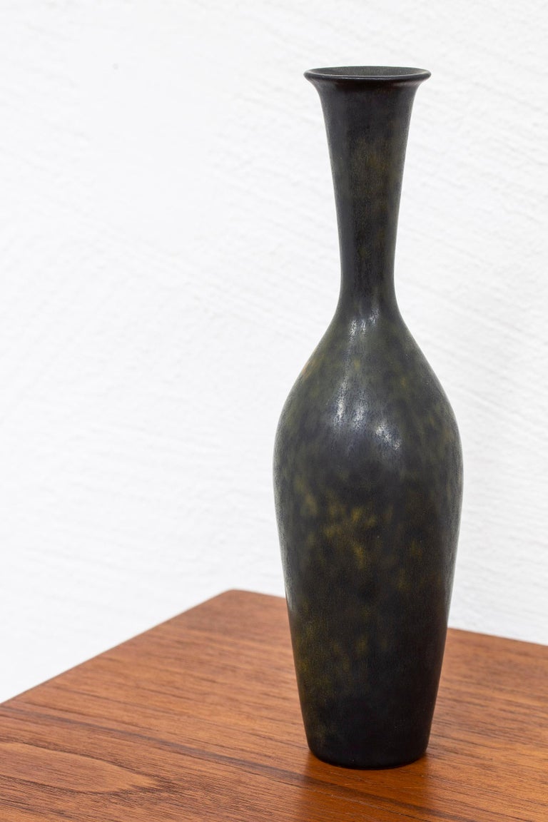 Swedish Black Stoneware Vase by Gunnar Nylund, Rörstrand, 1950s For Sale