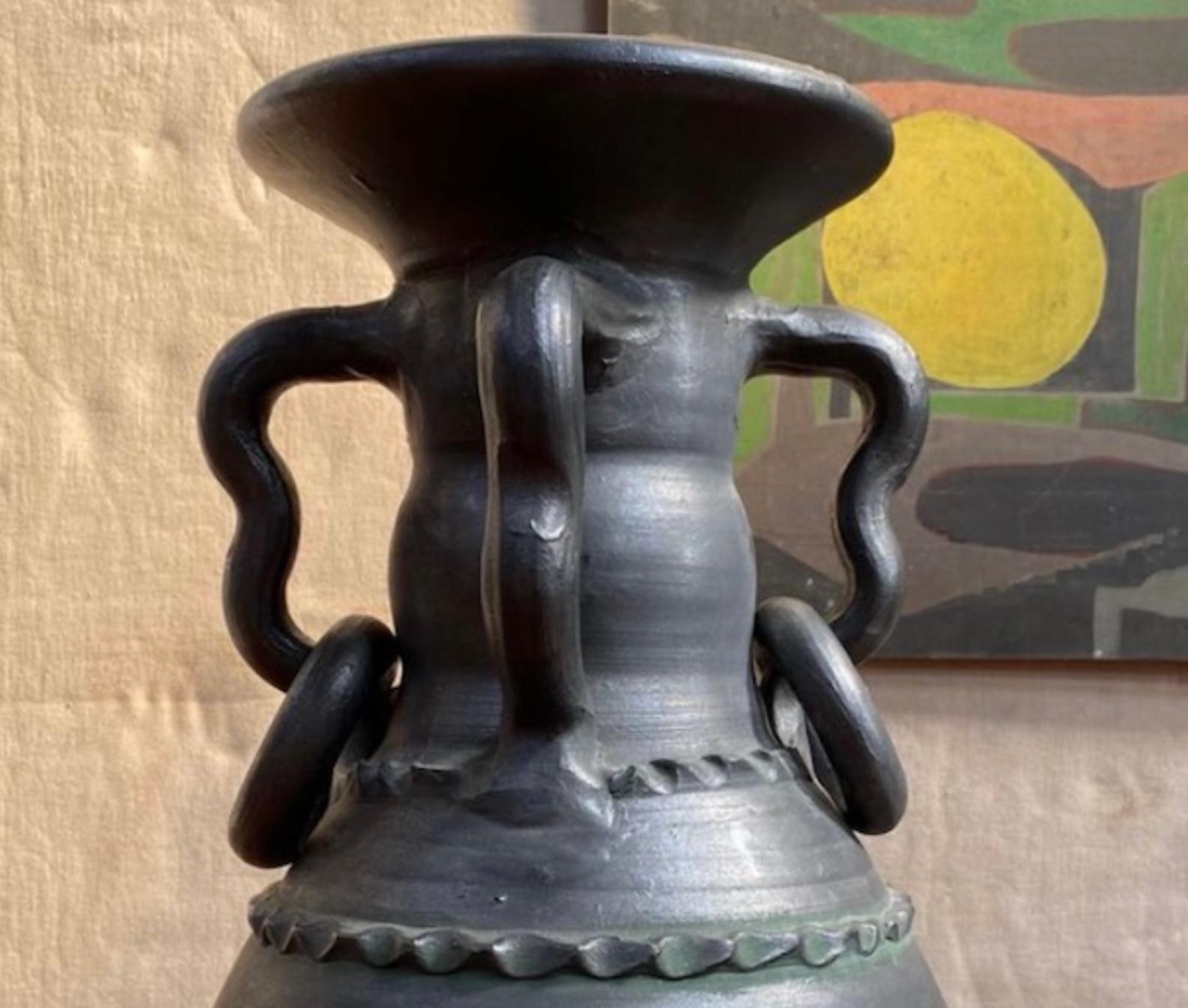 Spanish Black Stoneware Vase For Sale