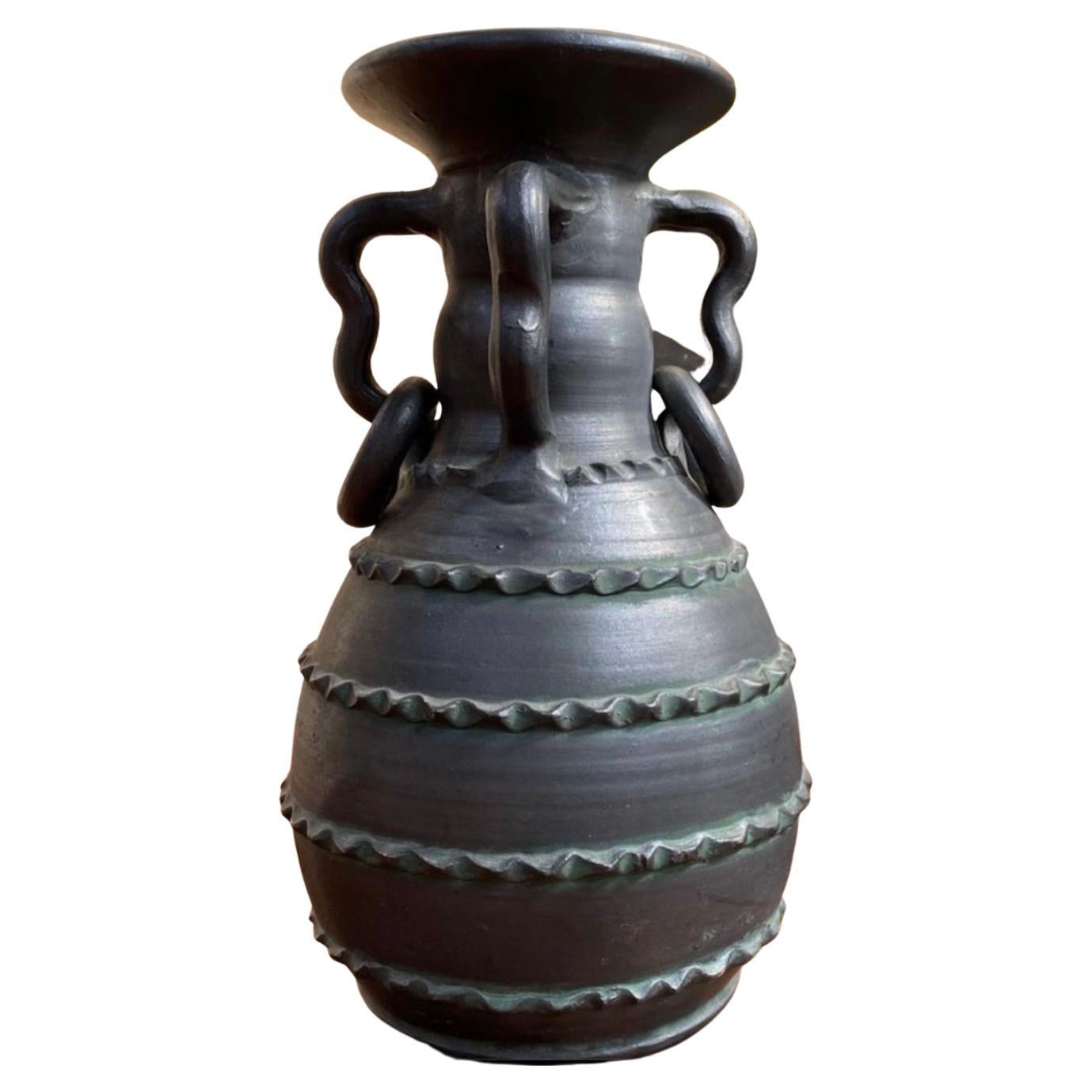 Black Stoneware Vase For Sale