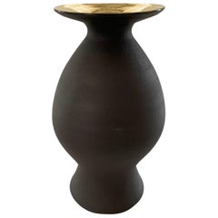 Black Stoneware Vase with 22 Karat Gold Lip by Ceramicist Sandi Fellman, USA