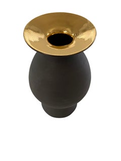Black Stoneware Vase with 22 Karat Gold Lip by Ceramicist Sandi Fellman, USA