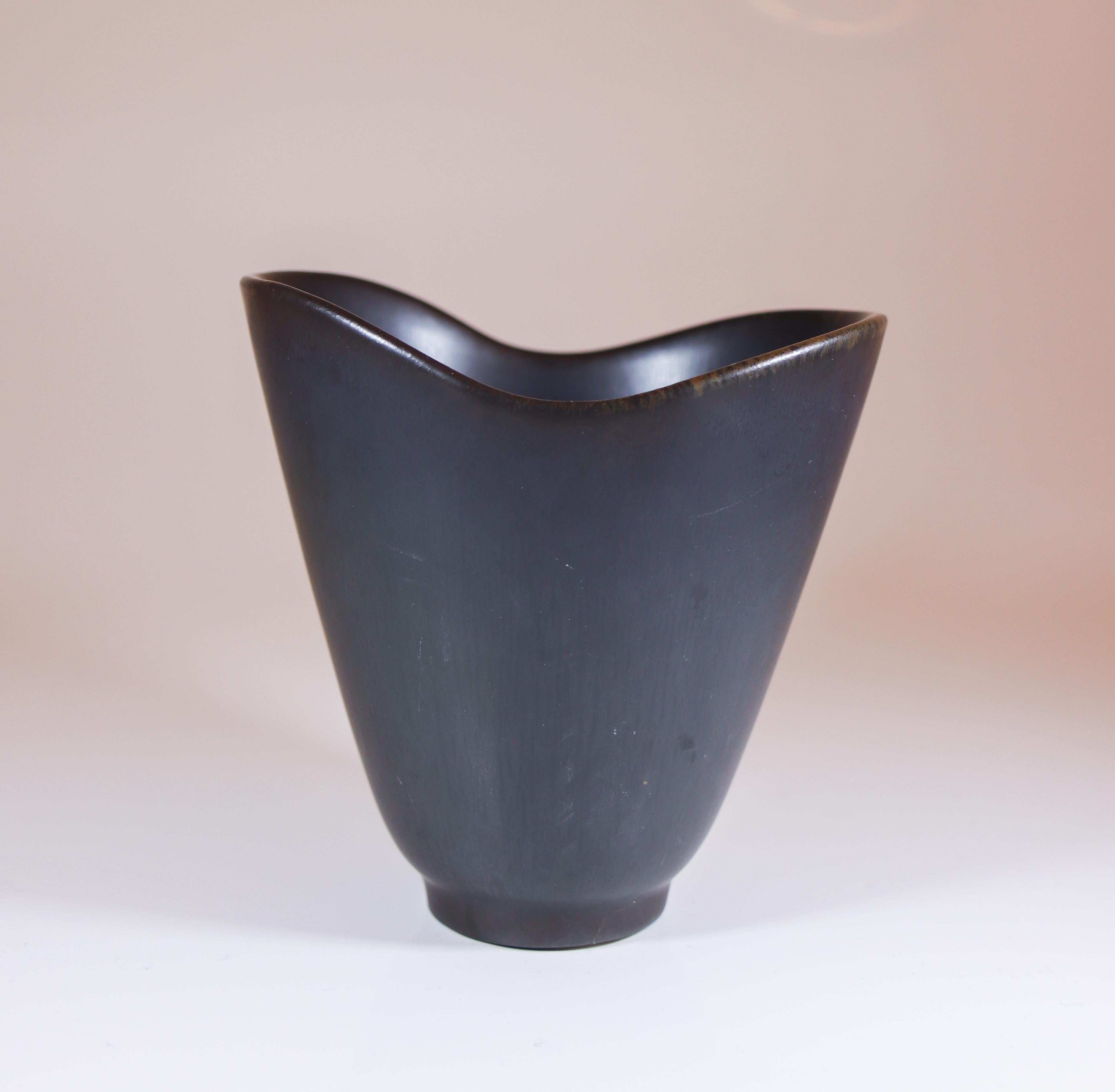 Smaltato Vaso in stonware nero - Carl-Harry Stålhane - Rörstrand Midcentury Modern in vendita