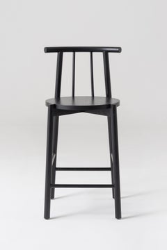 Contemporary Handmade Solid Oak Wood Stool Finished in Black