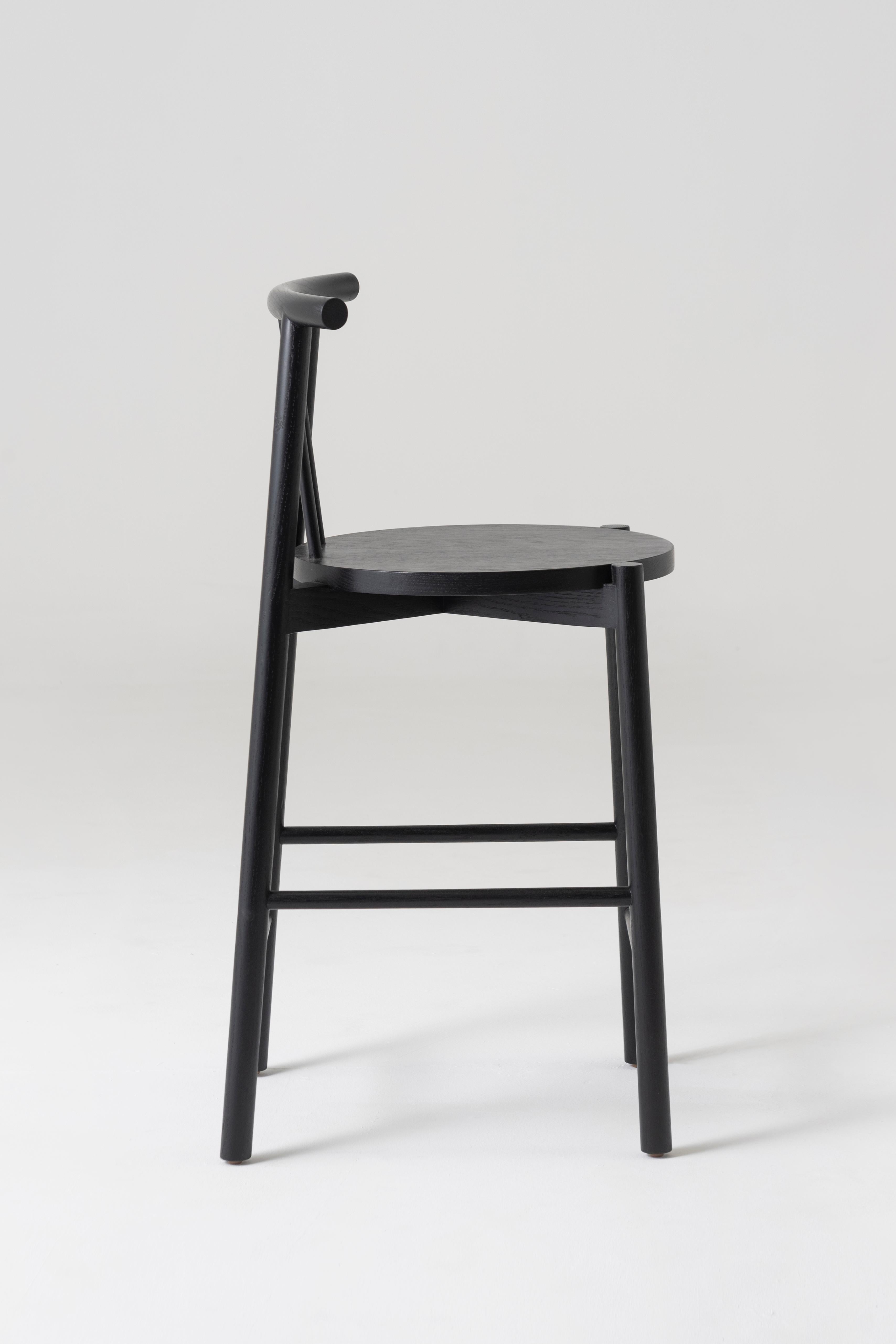 Minimalist Black Stool Crafted in Solid Oak Wood For Sale