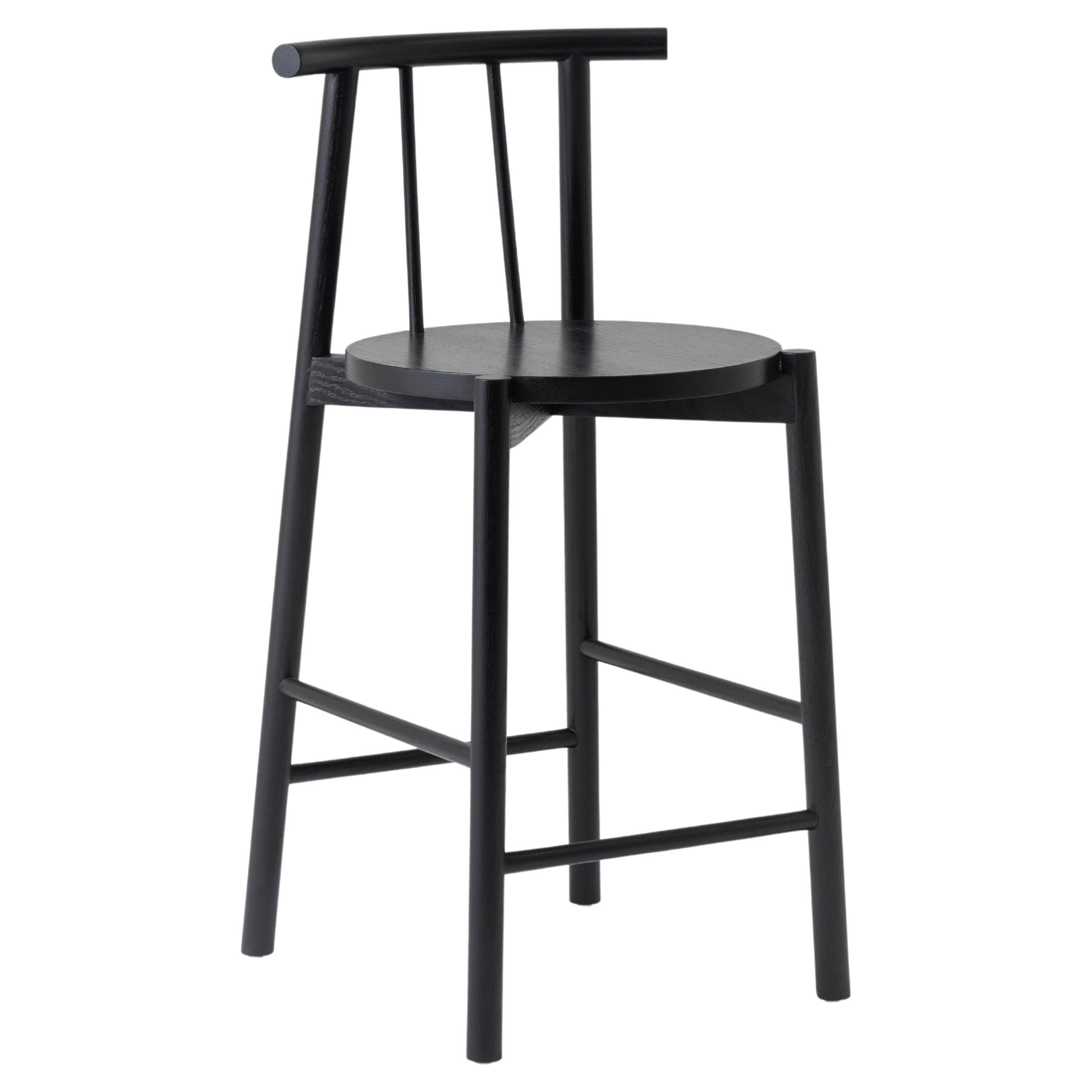 Black Stool Crafted in Solid Oak Wood For Sale