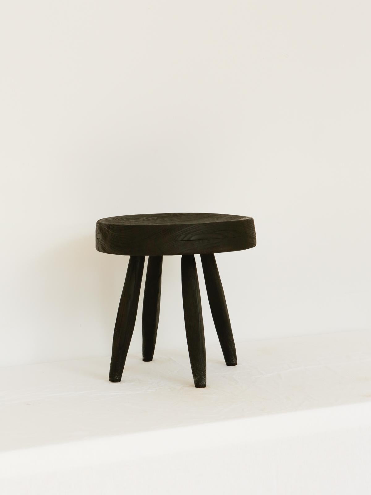 Rustic Milking Black Stool Made with Reclaimed Wood For Sale