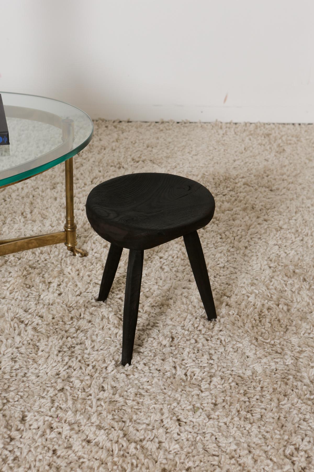 Contemporary Milking Black Stool Made with Reclaimed Wood For Sale