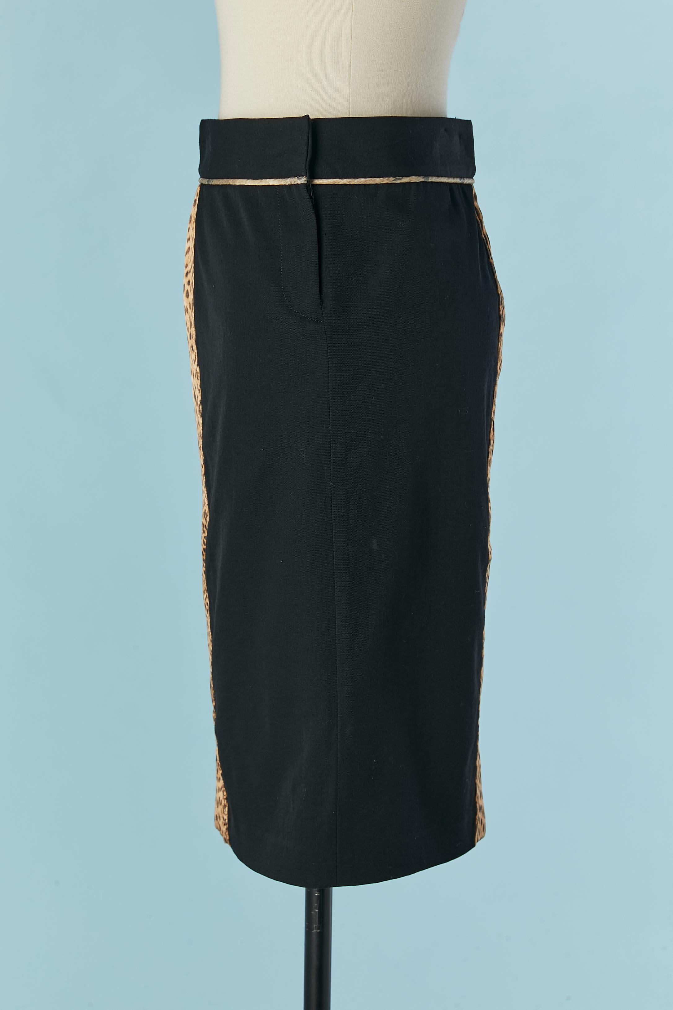 Black straight skirt with leopard print padded side Just Cavalli  For Sale 1