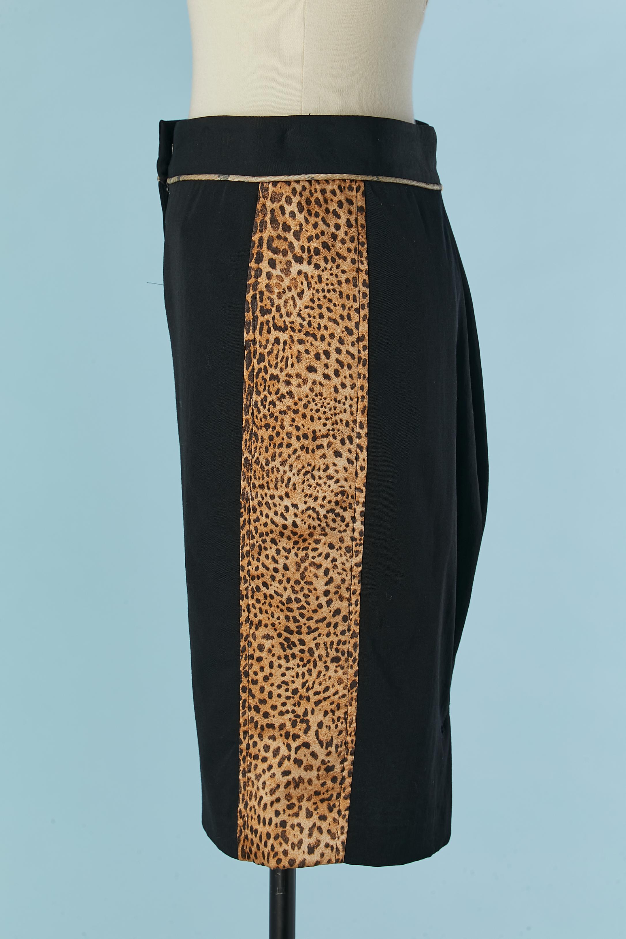Black straight skirt with leopard print padded side Just Cavalli  For Sale 2