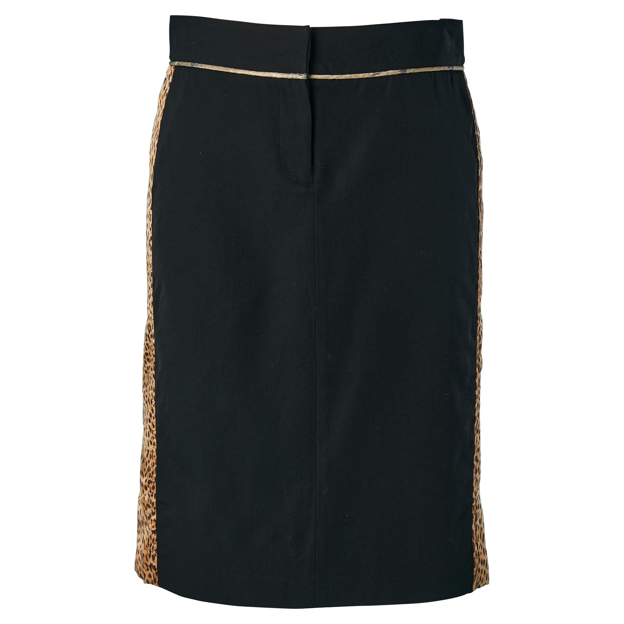 Falda recta negra con estampado de leopardo acolchado lateral Just Cavalli