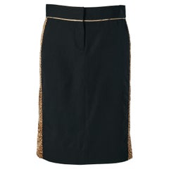 Falda recta negra con estampado de leopardo acolchado lateral Just Cavalli