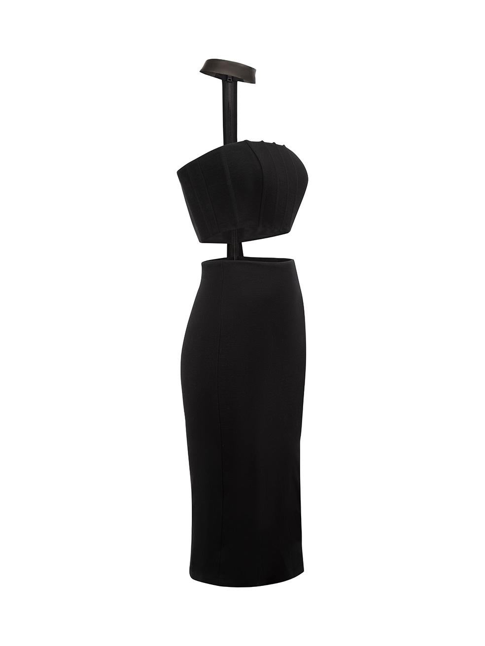 CONDITION is Very good. Hardly any visible wear on this used Alice + Olivia designer resale item.



Details


Black

Viscose

Midi cut-out dress

Figure hugging fit

Sleeveless

Leather collar

Boned cropped bodice

Side slit on the skirt

Back zip