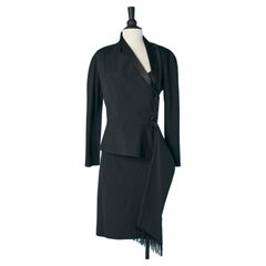 Vintage Black stretch crêpe skirt-suit with asymmetrical belt Christian Dior Boutique 