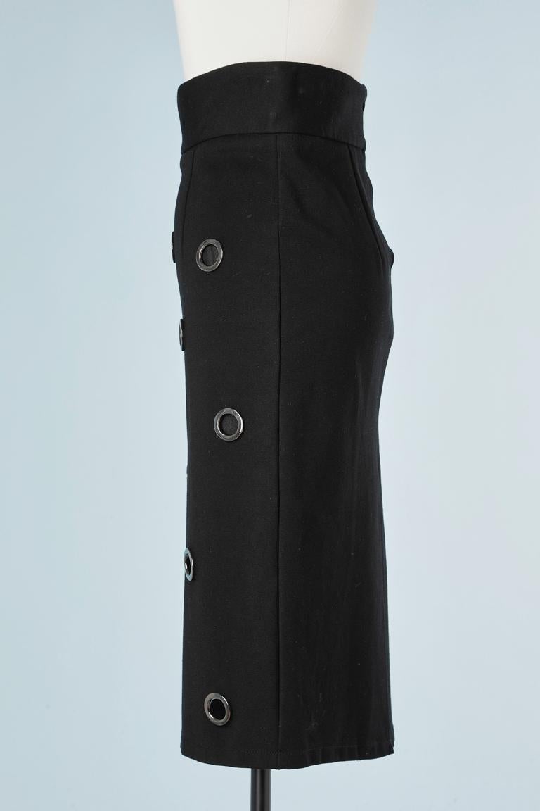 Jupe crayon en jersey stretch noir avec œillets métalliques Roméo Gigli  Excellent état - En vente à Saint-Ouen-Sur-Seine, FR