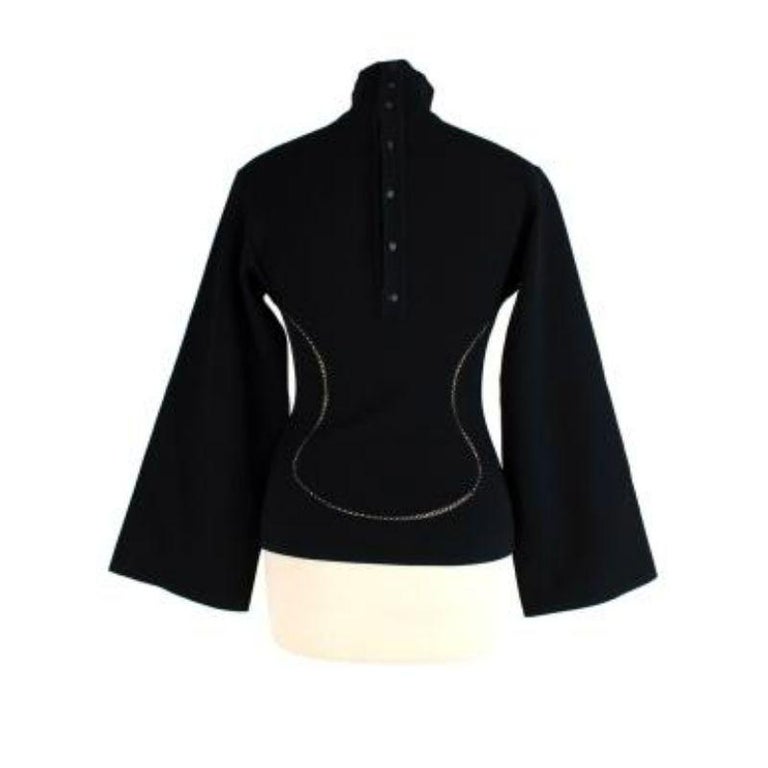 black stretchknit ladder lace mock neck top For Sale at 1stDibs