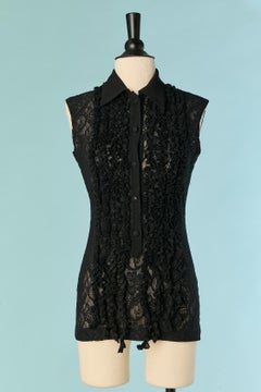 Black stretch lace tunique with fringes on the front MOSCHINO CHEAP &CHIC