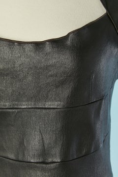 Black stretch leather dress with cut-work and short sleeve JITROIS