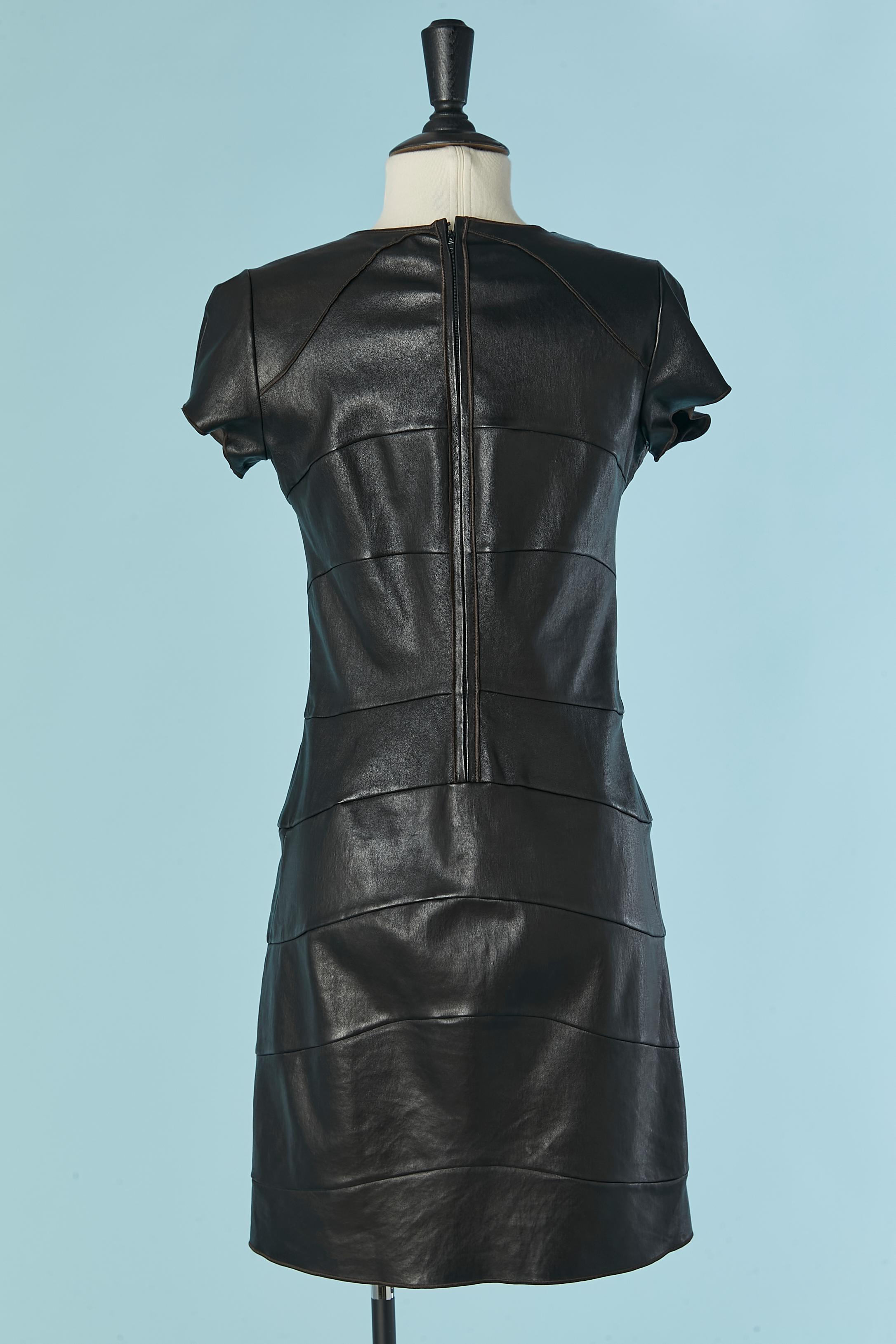 De las mujeres Vestido negro de piel elástica con corte y manga corta JITROIS en venta