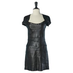 Black stretch leather dress with cut-work and short sleeve JITROIS