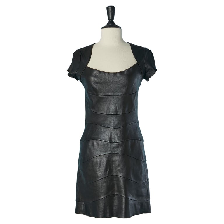 chinese dress ladies MICHAEL KORS Size 4 Black Leather Short Sleeve Below Knee Dress – Sui  Generis Designer Consignment main image 0