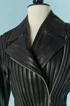 Black stretch leather jacket with belt JITROIS
