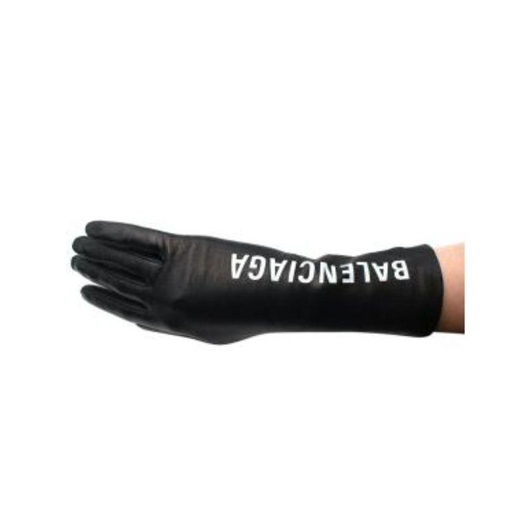 Black stretch leather logo gloves 7 For Sale at 1stDibs