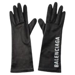 Black stretch leather logo gloves 7