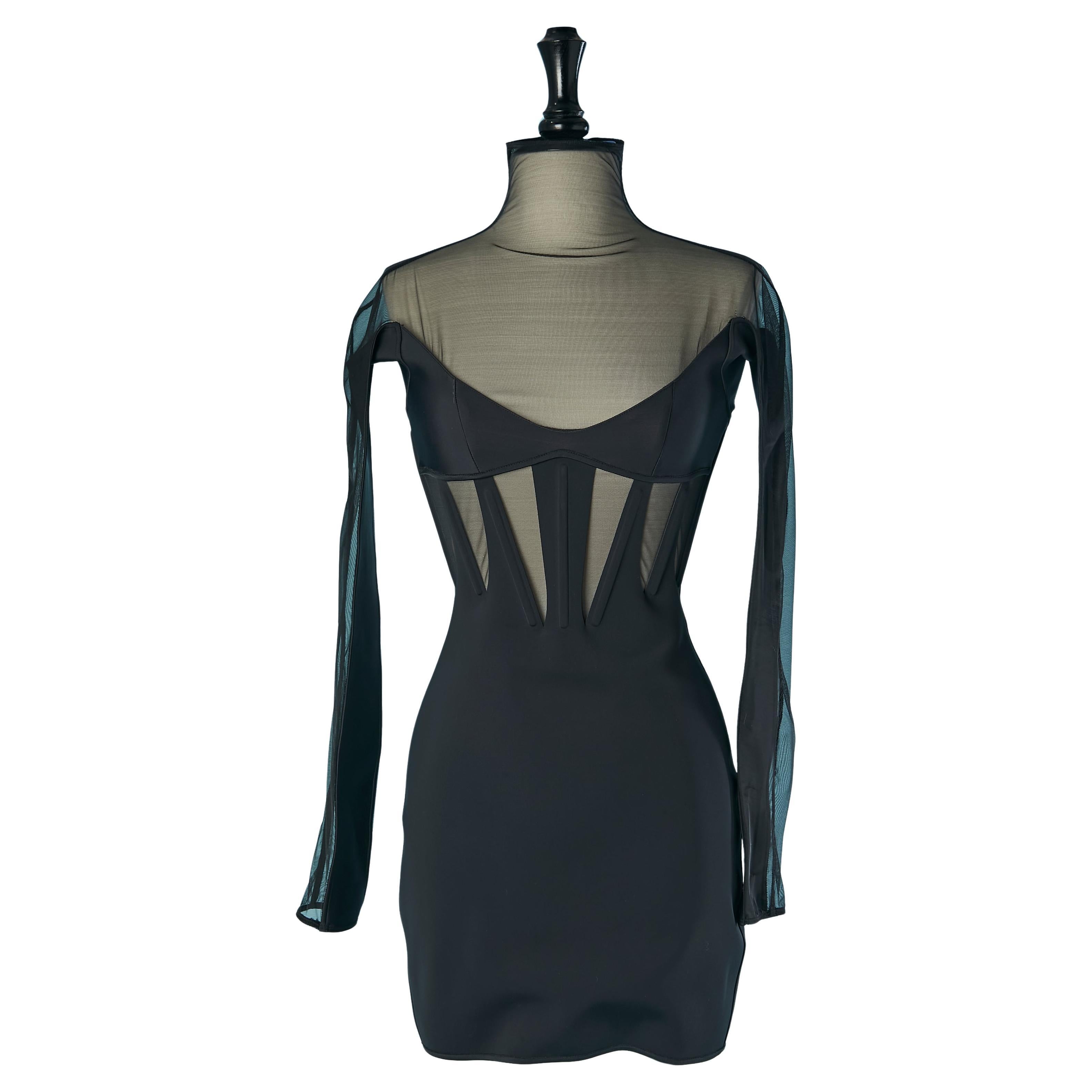 Vestido negro de tul elástico y neopreno MUGLER en venta