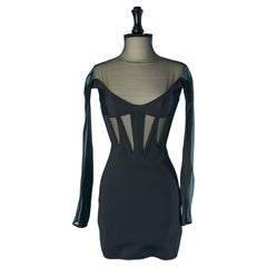 Schwarzes Kleid aus Stretch- Tüll und Neopren MUGLER
