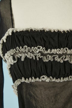 Black stretch tulle top with gather and top-stitching Jean-Paul Gaultier Maille