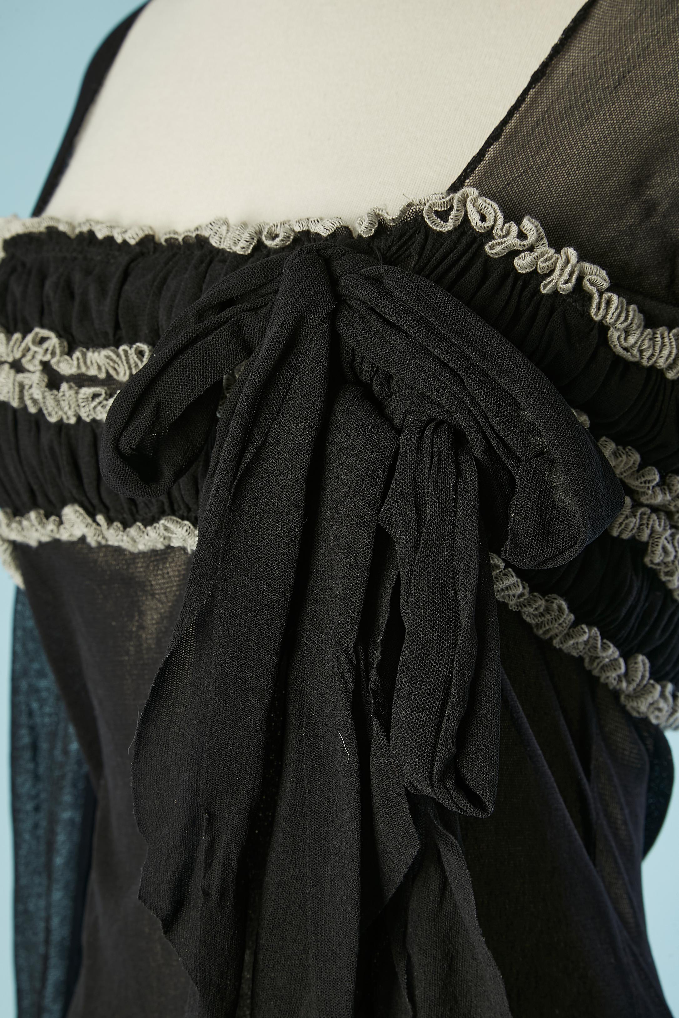 Top en tulle stretch noir avec fronces et Stitch by Stitch Jean Paul Gaultier Maille  Excellent état - En vente à Saint-Ouen-Sur-Seine, FR