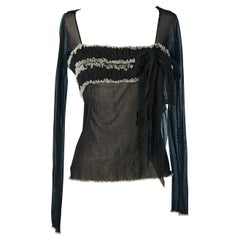 Top en tulle stretch noir avec fronces et Stitch by Stitch Jean Paul Gaultier Maille