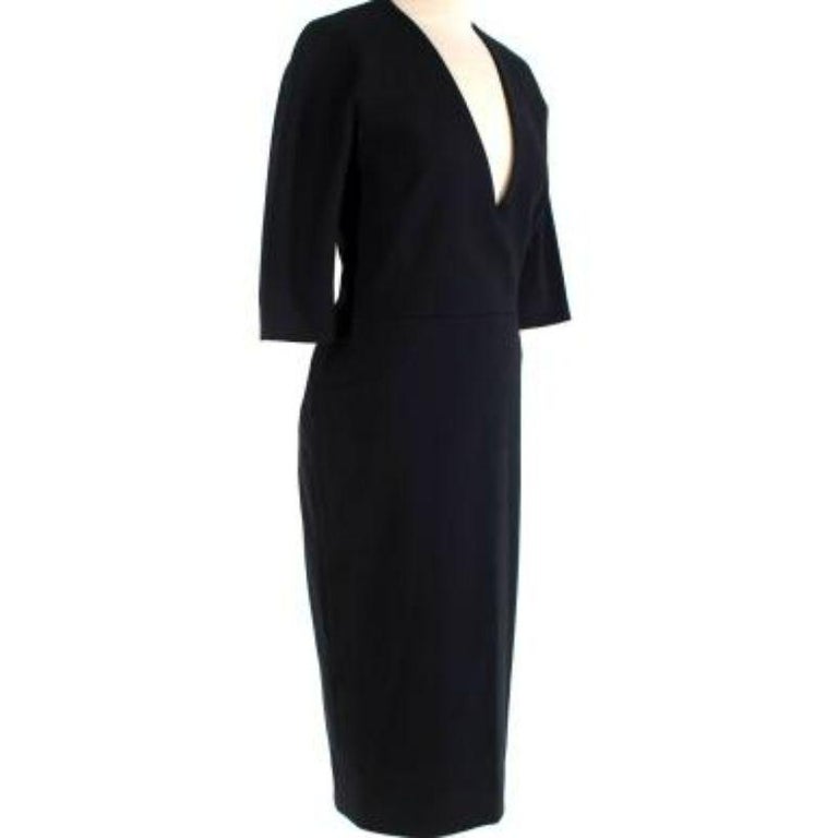 Long Sleeves V-neck Pleated Bodice Sheath Dress Black main image 1