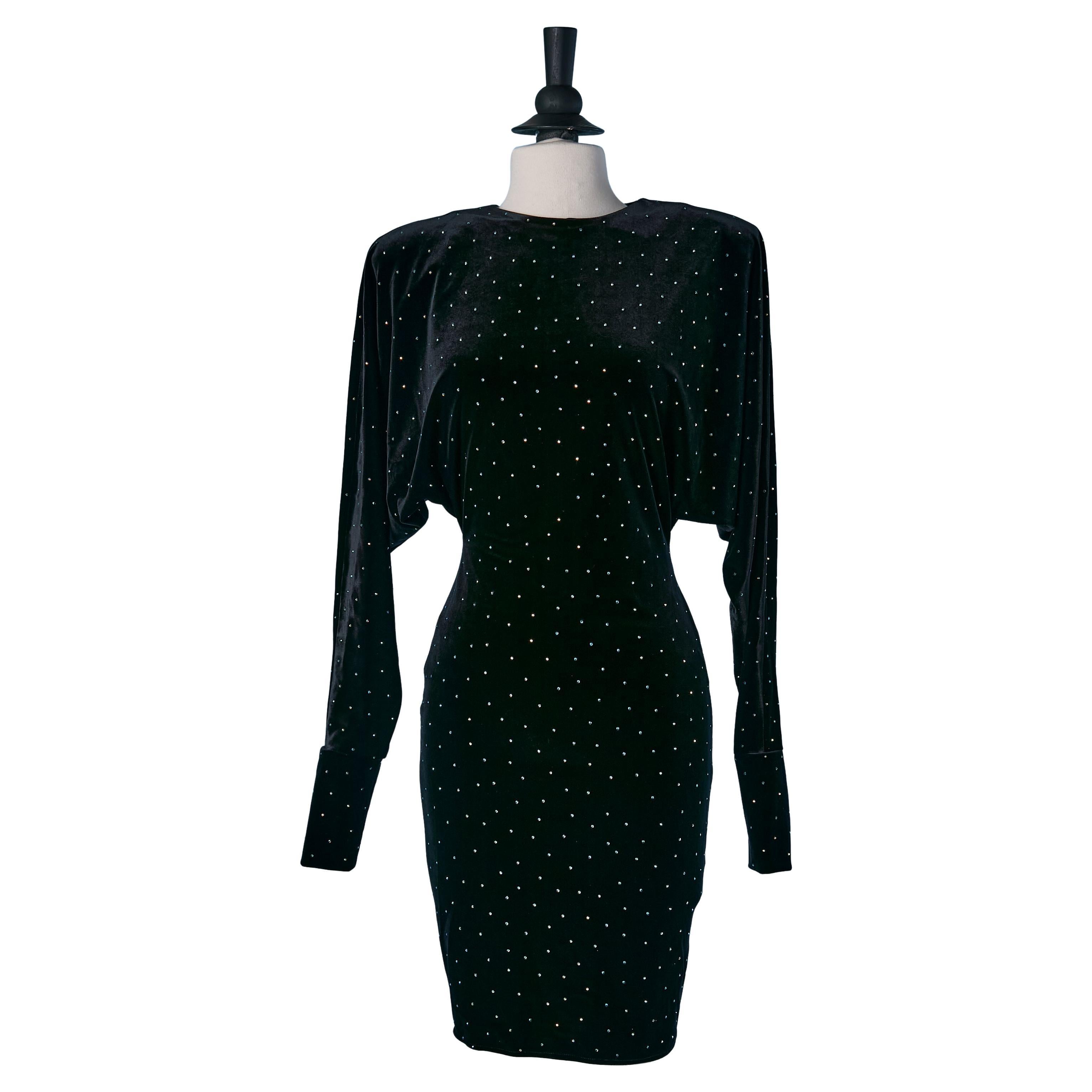 Abito da cocktail in velluto nero elasticizzato con strass Alexandre Vauthier in vendita