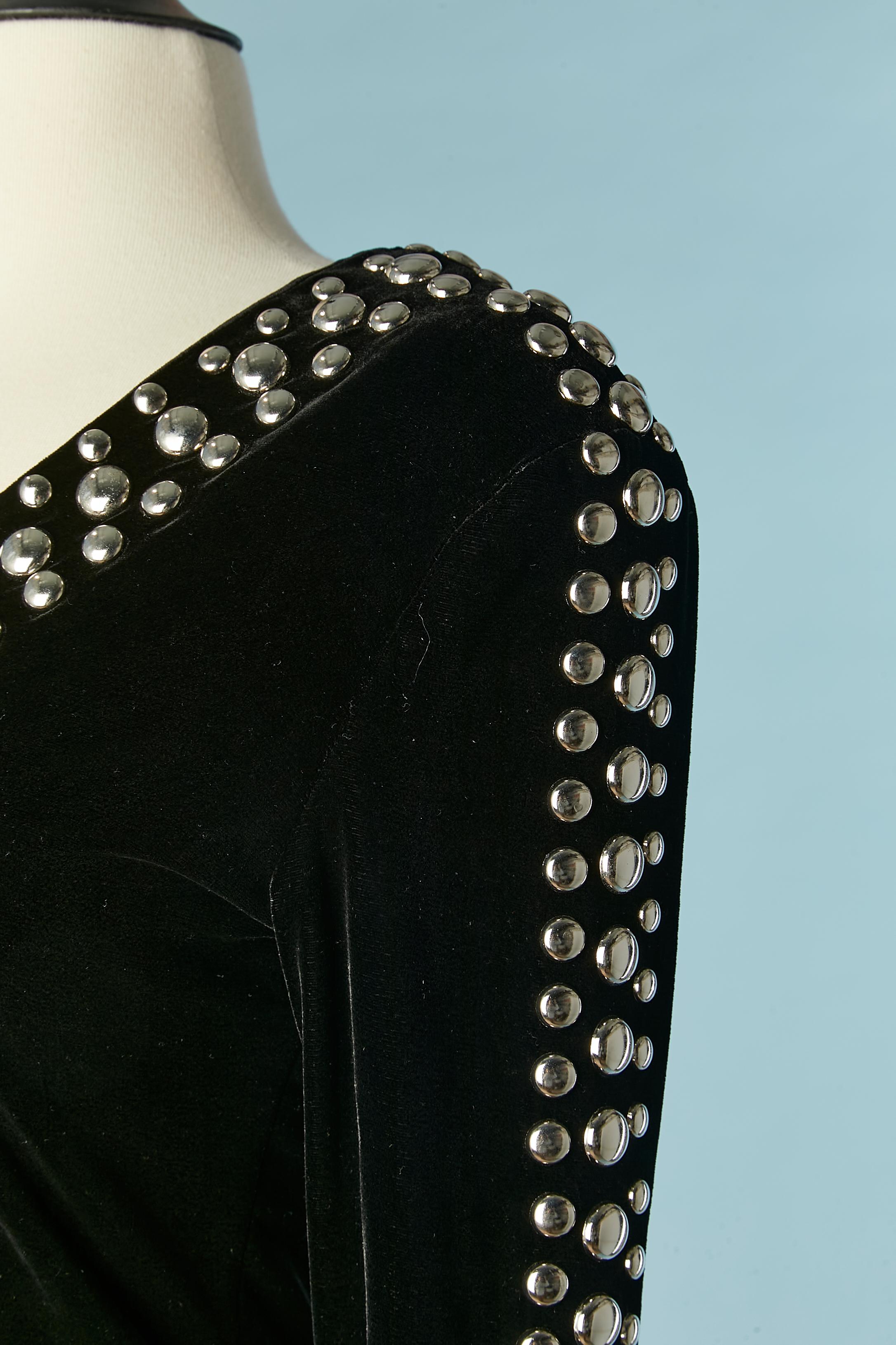 Black stretch velvet cocktail dress with silver studs Balmain In Excellent Condition In Saint-Ouen-Sur-Seine, FR