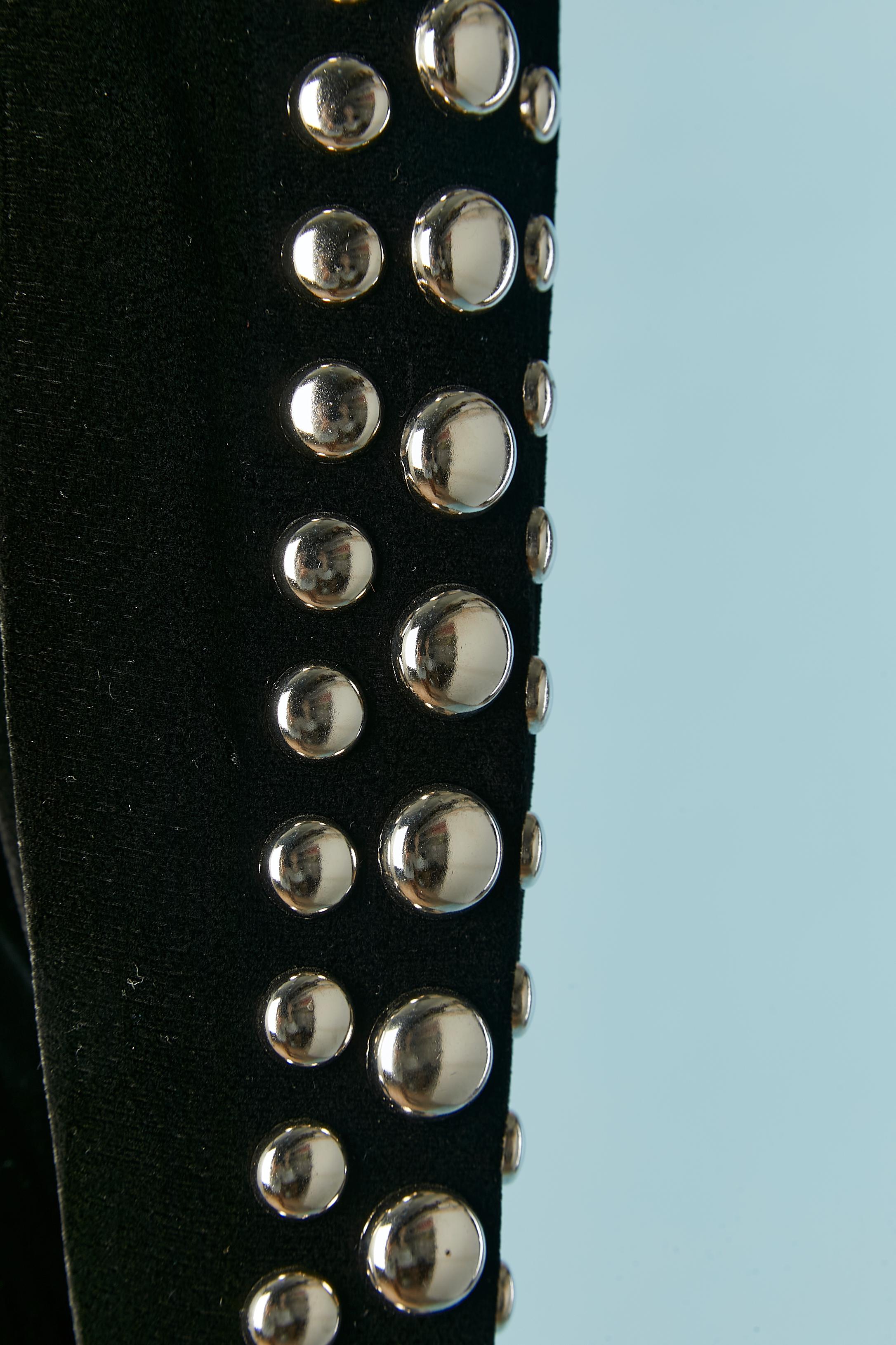 Women's Black stretch velvet cocktail dress with silver studs Balmain
