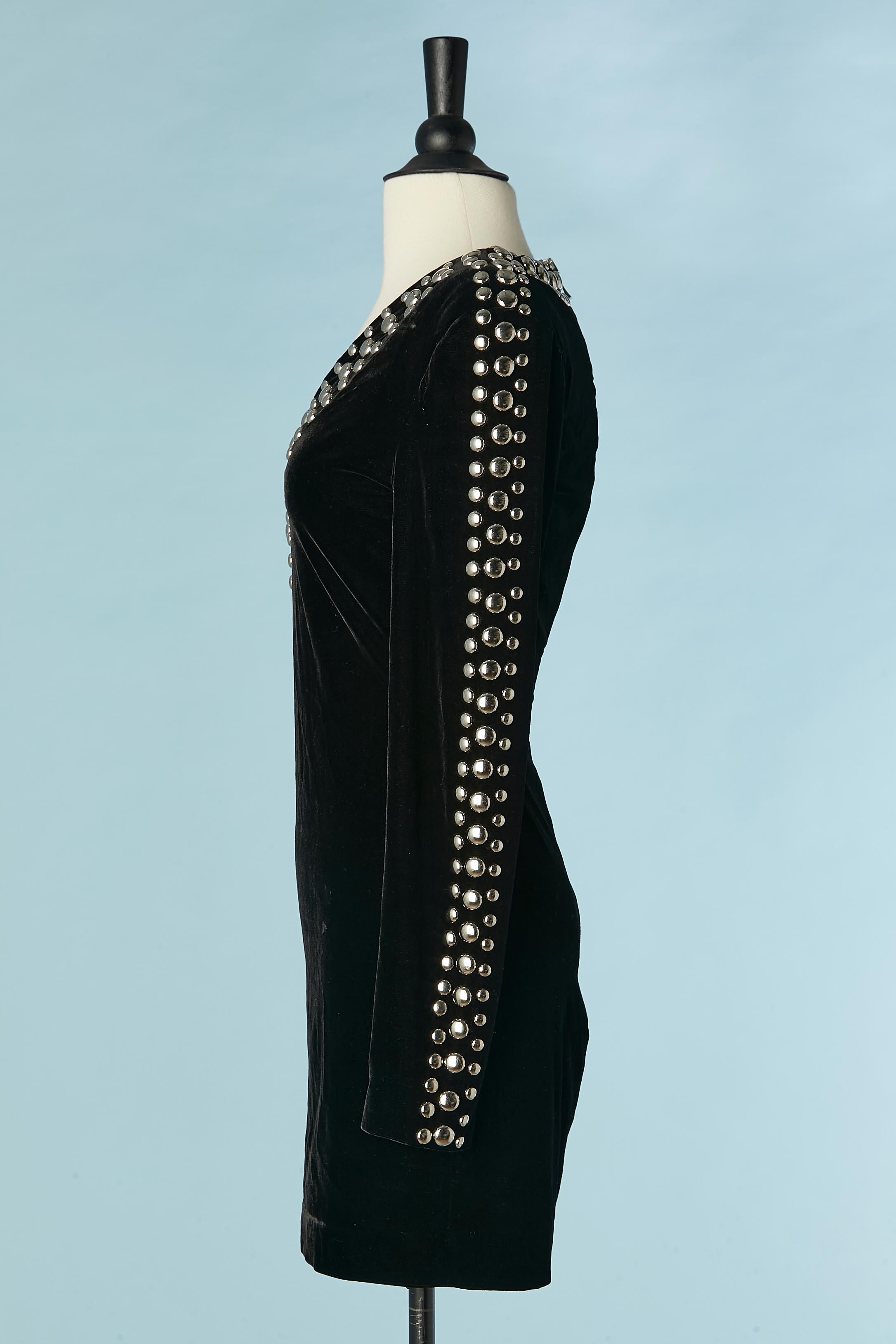 Black stretch velvet cocktail dress with silver studs Balmain 1