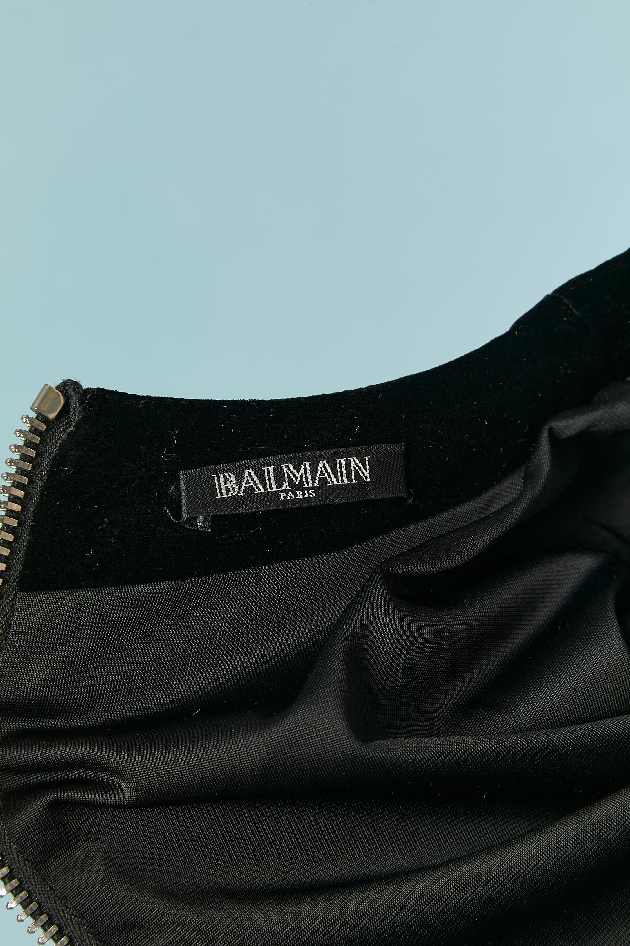 Black stretch velvet cocktail dress with silver studs Balmain 3