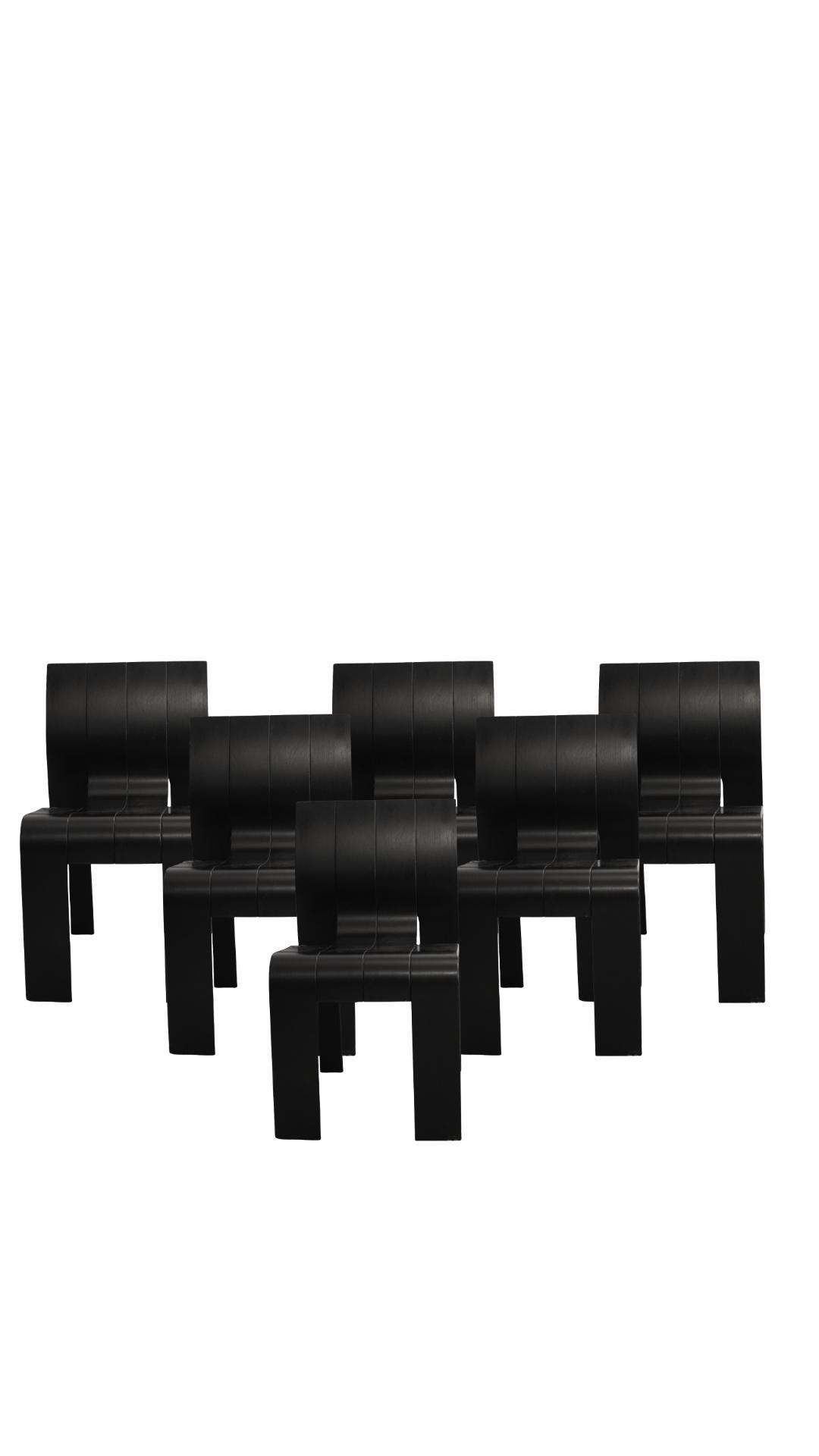 European Black Strip Chairs by Gijs Bakker for Castelijn (Set of 6) For Sale
