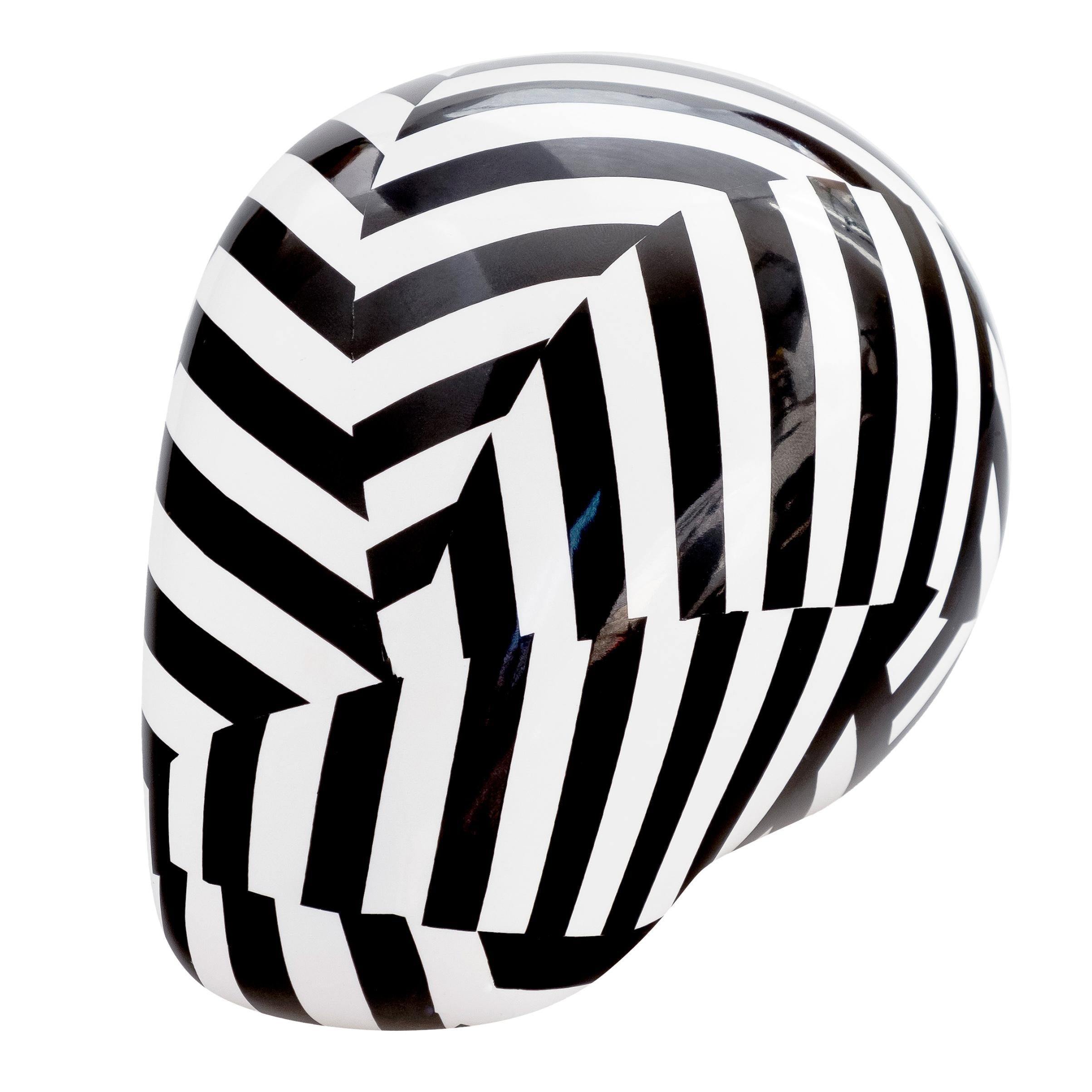 Black Stripe Skull – Porcelain Sculpture by Andréason & Leibel, Contemporary For Sale