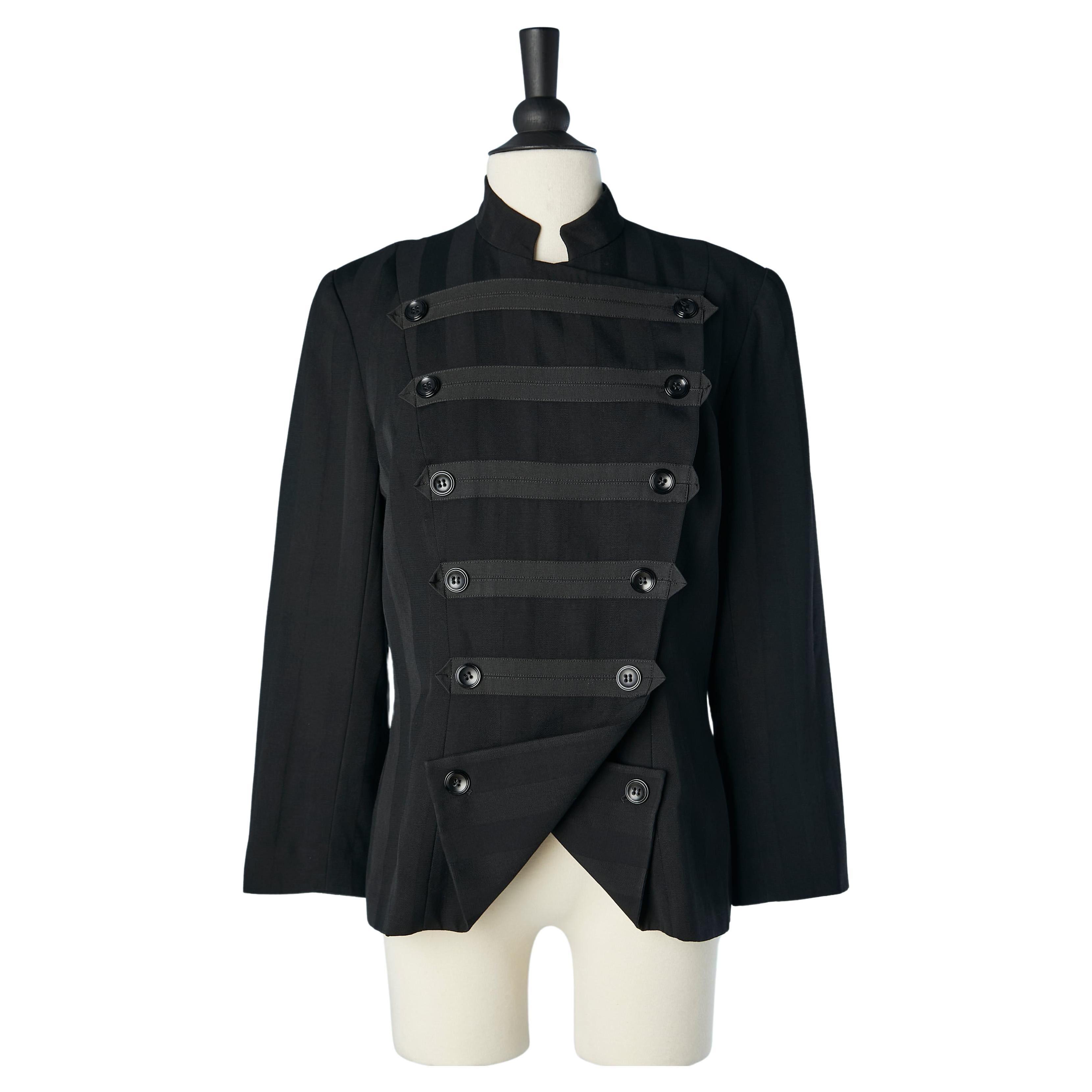 Black striped officier double-breasted wool jacket Chantal Thomass  For Sale