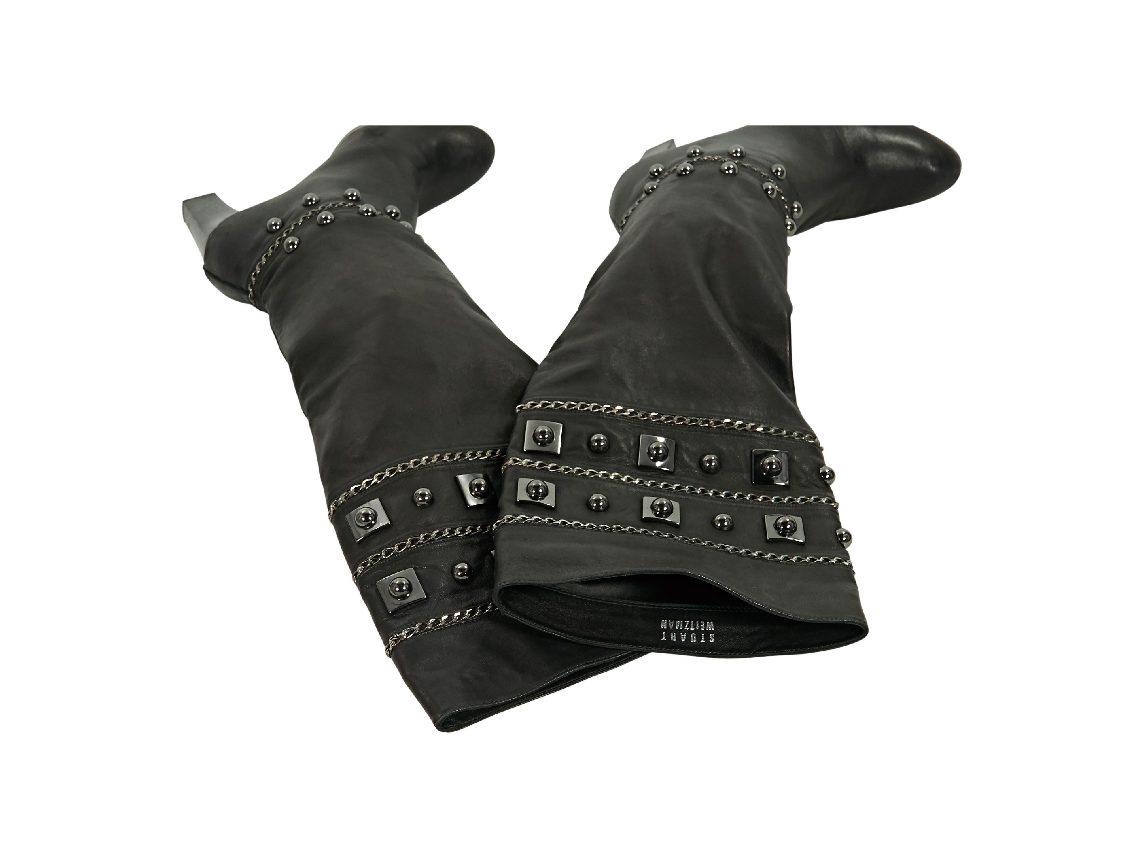 Women's Black Stuart Weitzman Studded Leather Boots