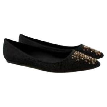 Black studded point toe flat pumps For Sale