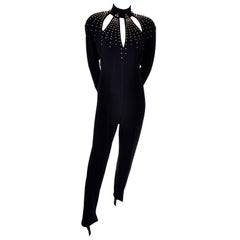 Black Studded Tadashi Retro Jumpsuit With Stirrups & Keyhole Openings Medium