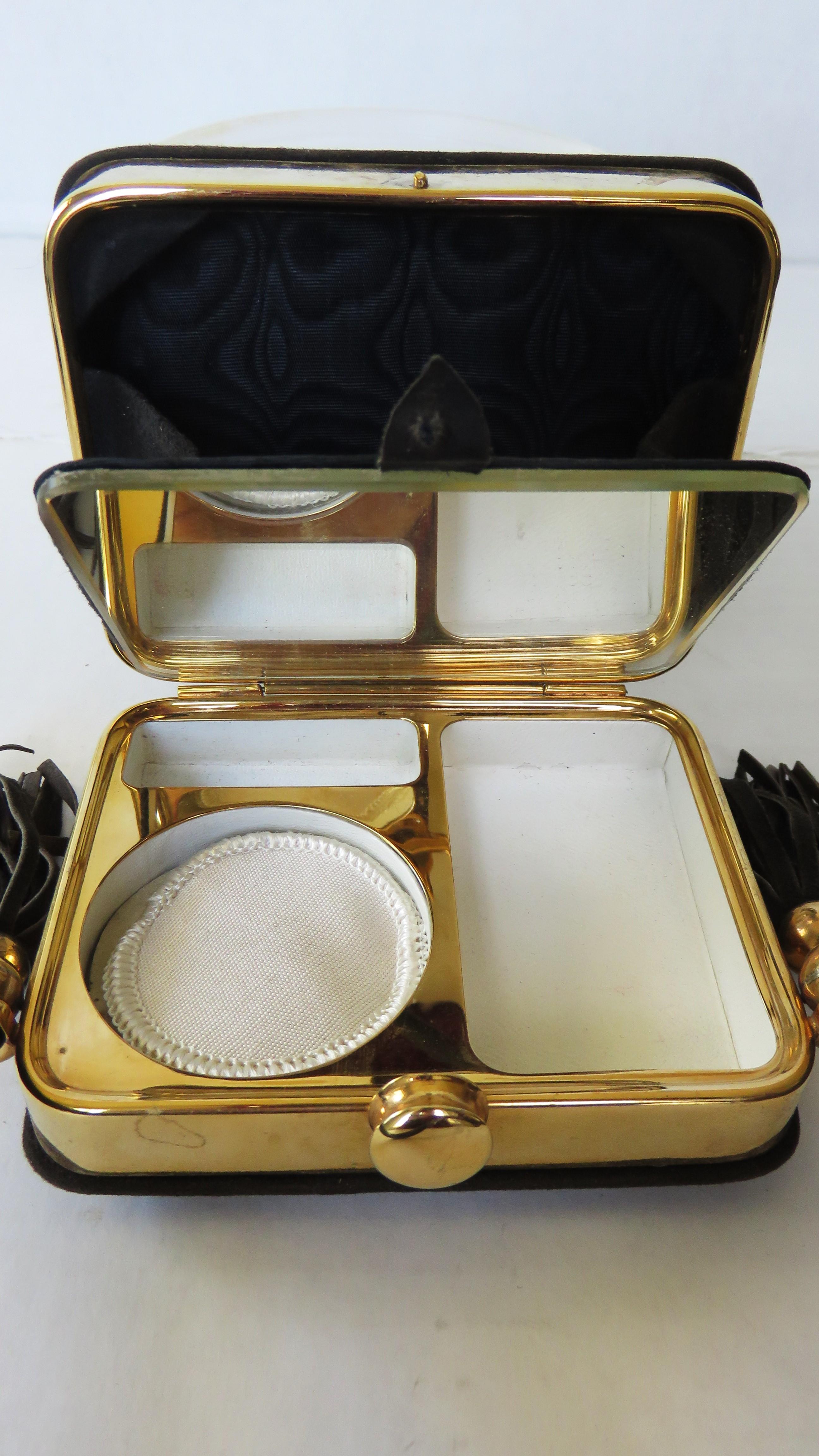 1950s Suede Minaudiere Compact Evening Bag with Medallion Front For Sale 9