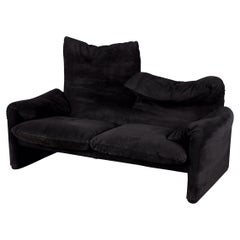 Black Suede 2-Seater Maralunga Sofa by Vico Magistretti for Cassina