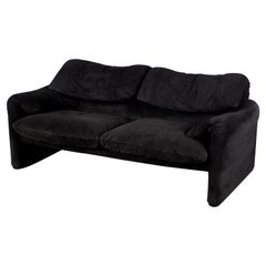 Black Suede 2-Seater Maralunga Sofa by Vico Magistretti for Cassina