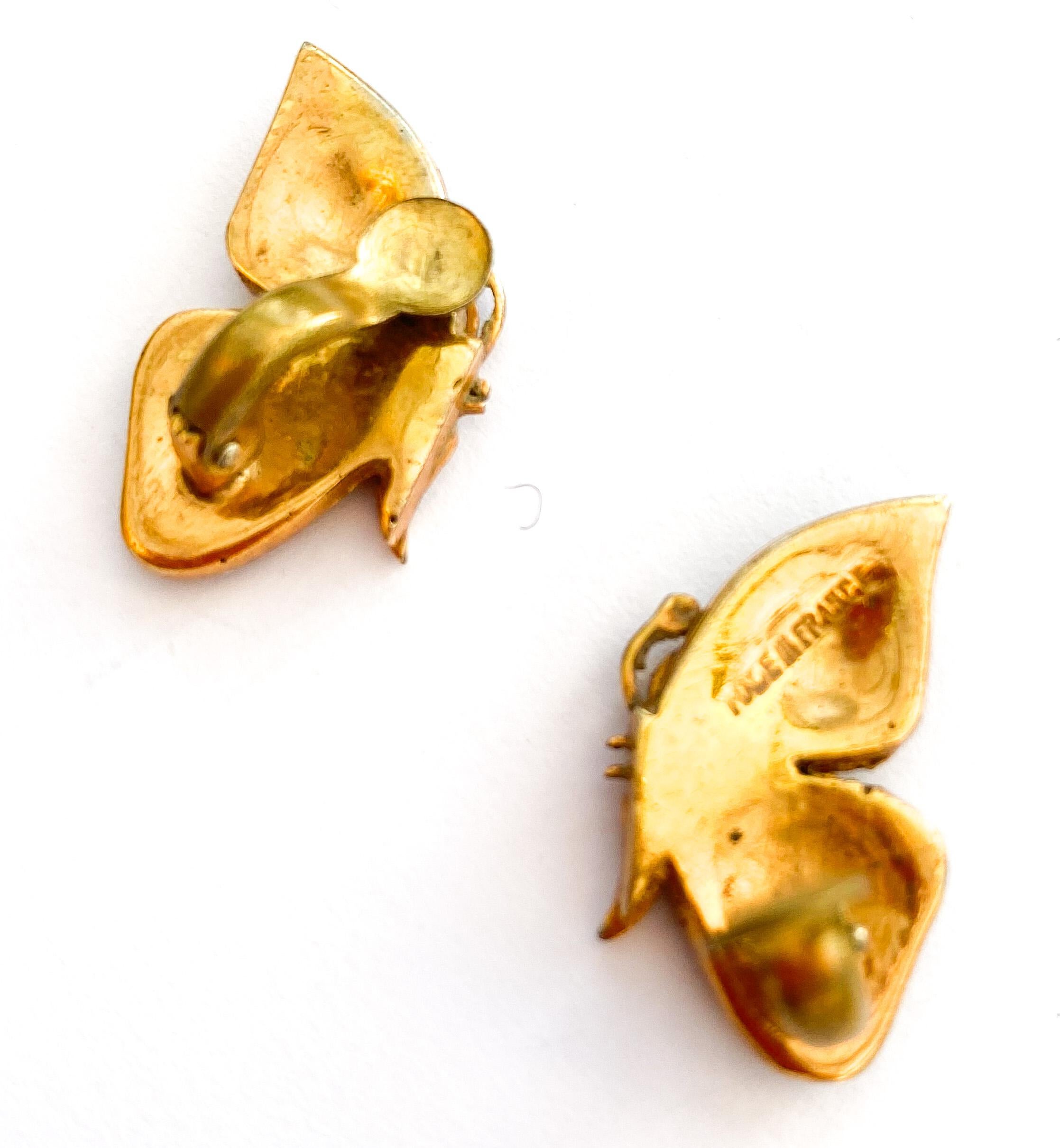Black suede and clear paste 'butterfly' earrings, H De La Pensee, France, 1930s. For Sale 1