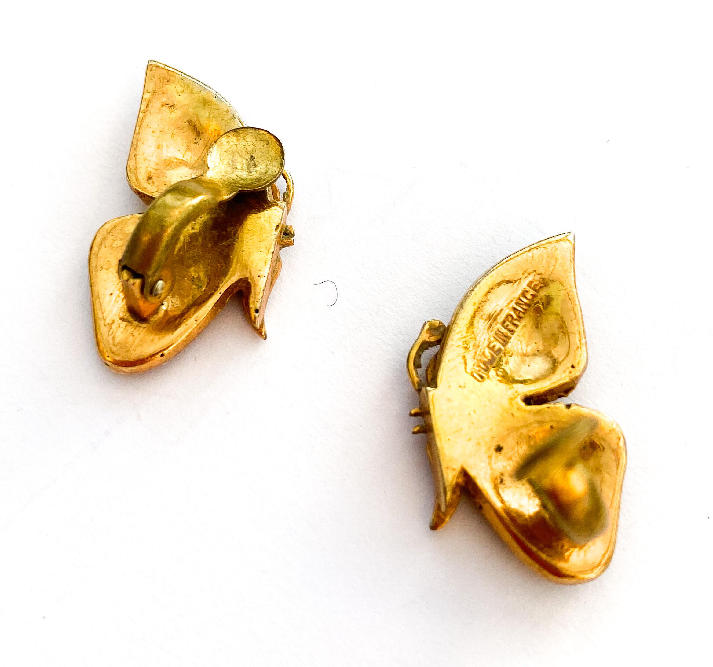 Black suede and clear paste 'butterfly' earrings, H De La Pensee, France, 1930s. For Sale 2