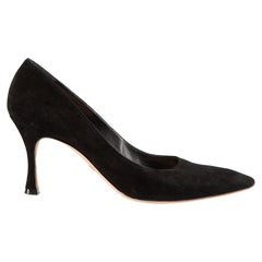 Black Suede Angular Square Toed Pumps Size IT 40.5